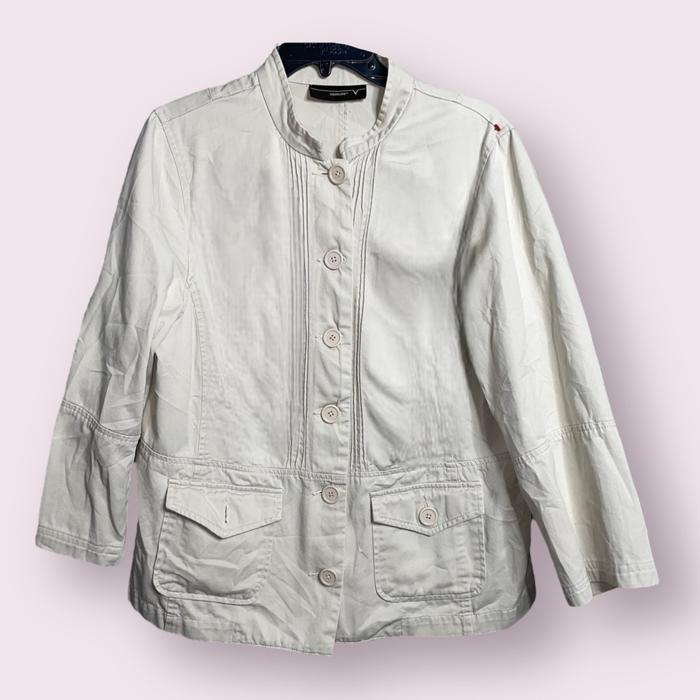 Venezia Off White Utility Jacket Lightweight Button Front Casual Layer